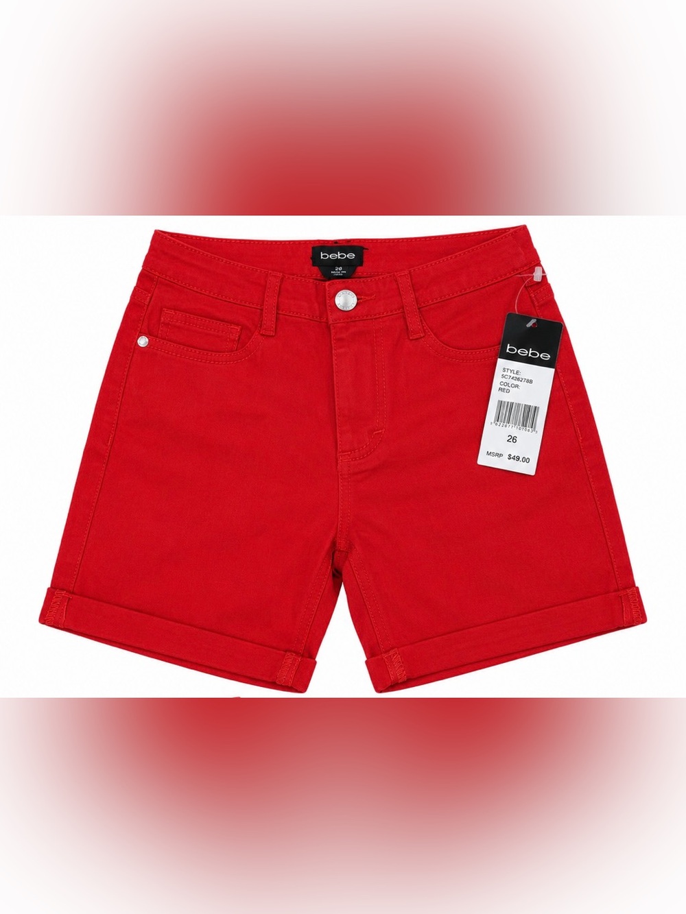 bebe Girls' Bright Red Cuffed Denim Shorts